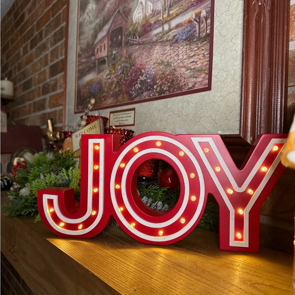 Light-Up JOY Sign in Red and White Solid Wood Christmas Decor - Picture 8 of 11